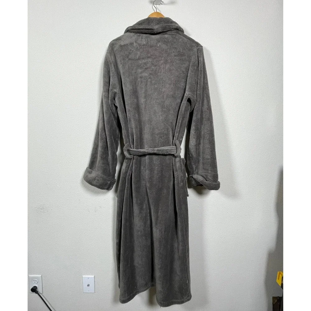 Restoration Hardware Fleece Bathrobe XL Grey Plush Shawl Collar Belted Pocket